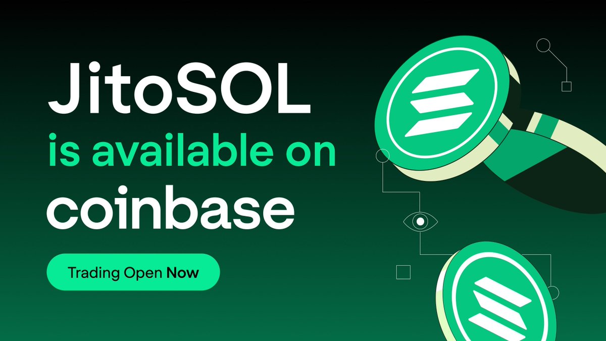 JitoSOL is available for trading on @Coinbase &amp; <a href="/CoinbaseExch/">Coinbase Exchange 🛡️</a> 🎉