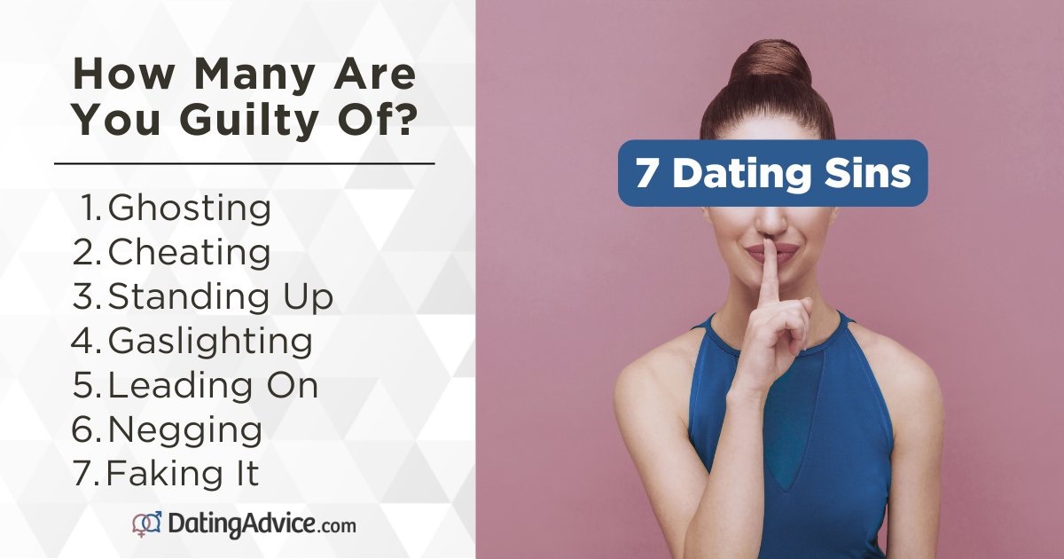 DatingAdviceCom's tweet image. Who isn&apos;t a little naughty in the dating world sometimes? But certain bad etiquette can kill a relationship. 

These 7 deadly sins are unfortunately all too common. Which have you encountered? Which are you guilty of yourself? 

#DatingDisasters #ModernLoveFails