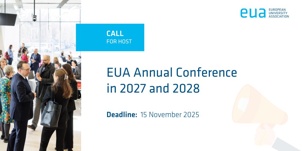 euatweets's tweet image. 📢 Apply now to host the EUA Annual Conference in 2027 or 2028!
We are looking for member universities to make our Annual Conference a memorable experience, while gaining international visibility for their own institution.
⏲️ Send your bid by 15 November: bit.ly/4lBvBFC