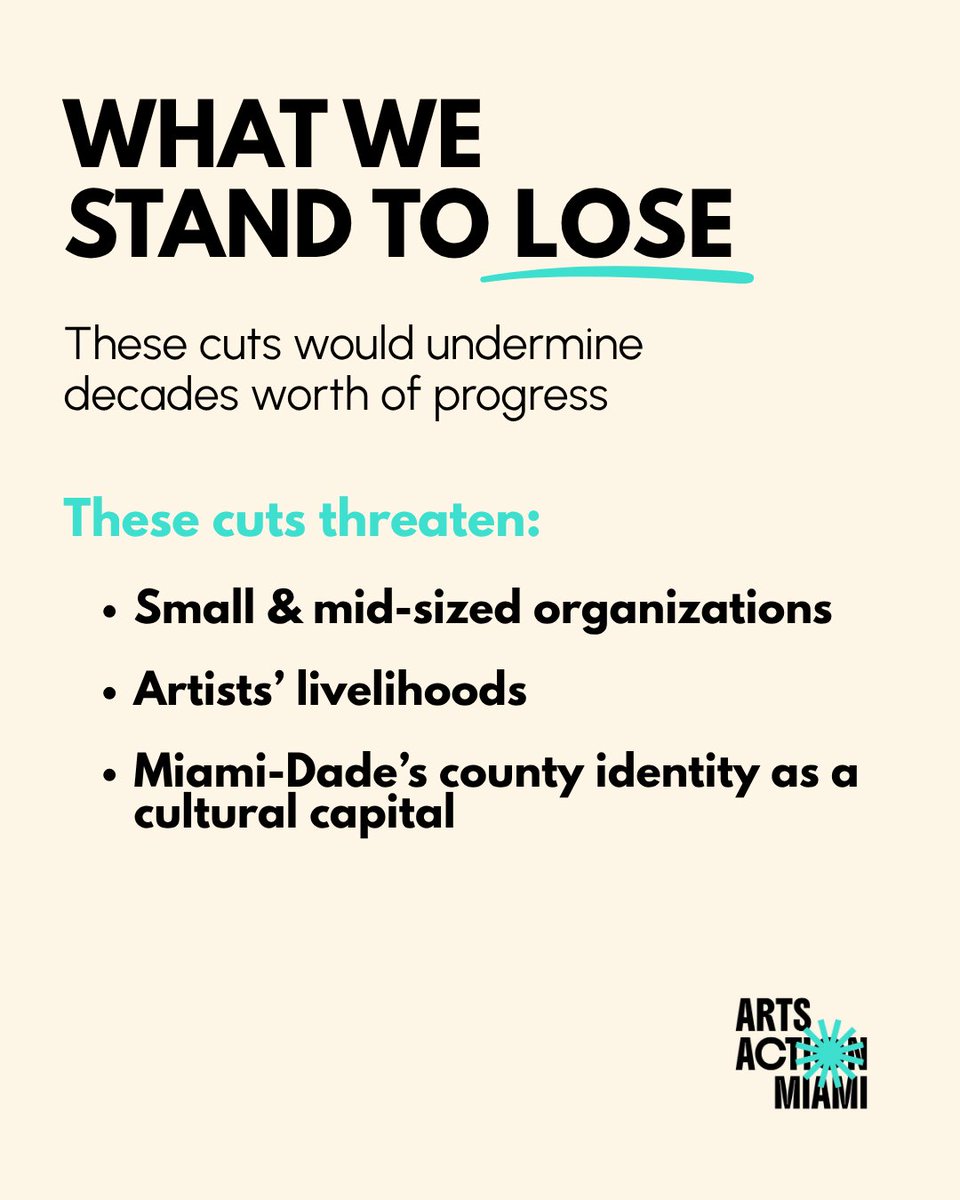 🎨 The arts in Miami-Dade are under threat.

🖊 Sign the petition: actionnetwork.org/petitions/prot…

📣 Fill out the mobilization form: form:docs.google.com/forms/d/e/1FAI…

📢 Contact Your Commissioner:  docs.google.com/documenti/d/1e…