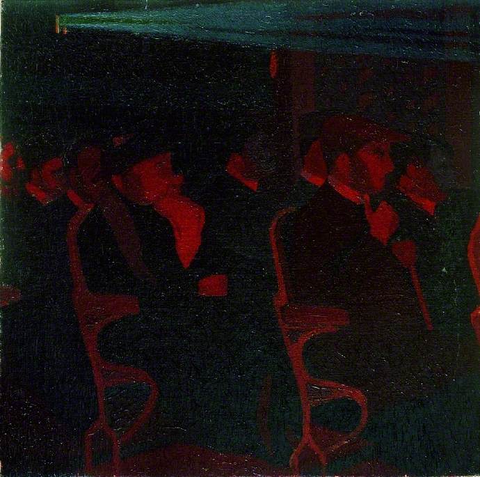 artukdotorg's tweet image. Thanks everyone for another great #OnlineArtExchange. We're back next week with an abstract and non-figurative art theme 🖌️🎨
'In the Cinema' by Malcolm Drummond (1880–1945) 📷 @HullFerens
