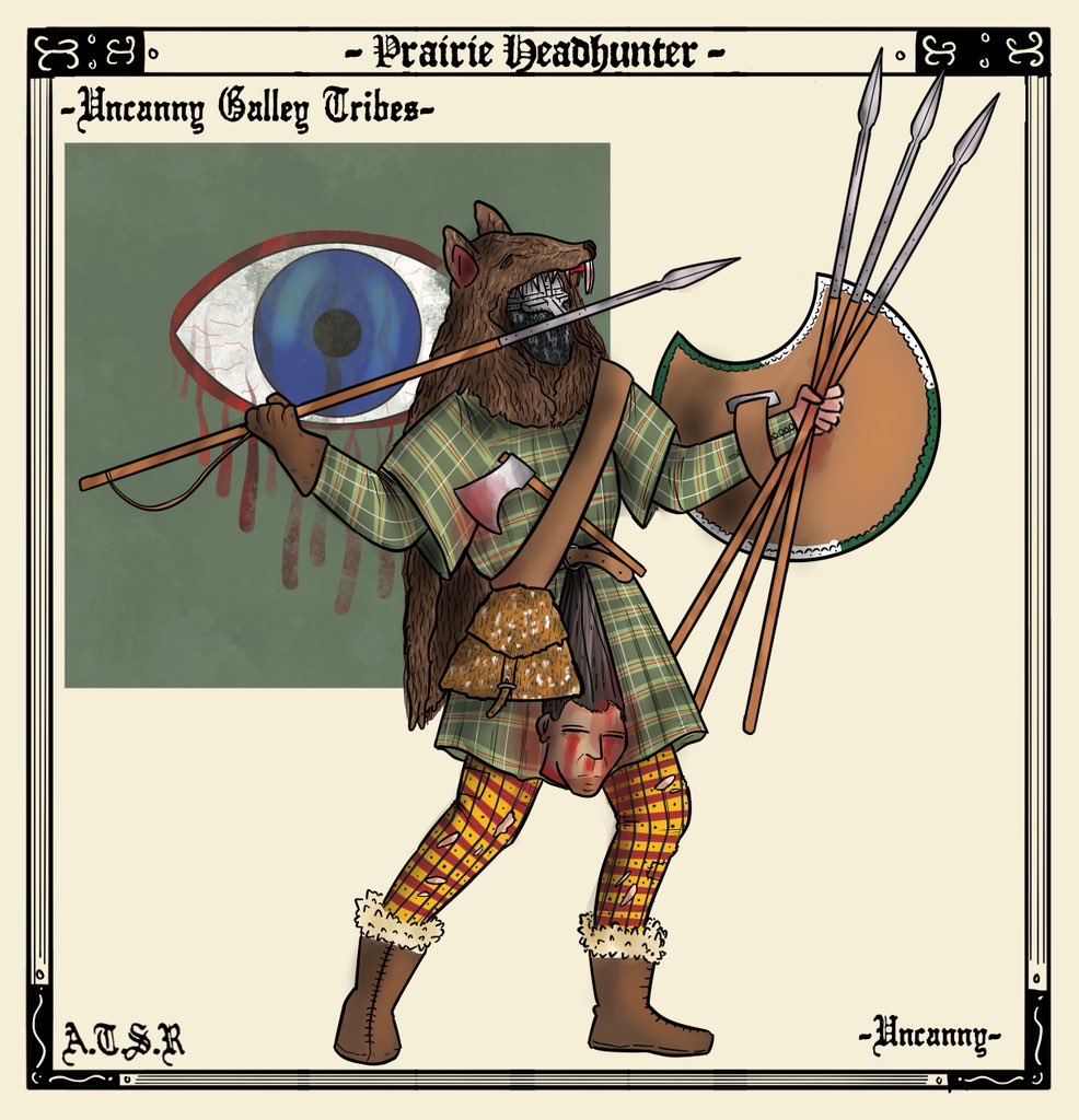 elan_maro's tweet image. The Prairie Headhunter
These foes dwell in the tall grass mounds of the valley hunting human game. Parties leave the valley in search of men to kidnap to then hunt them in the Prairies in the valley as a sport; multiple are needed for this sport, and only one predator or more