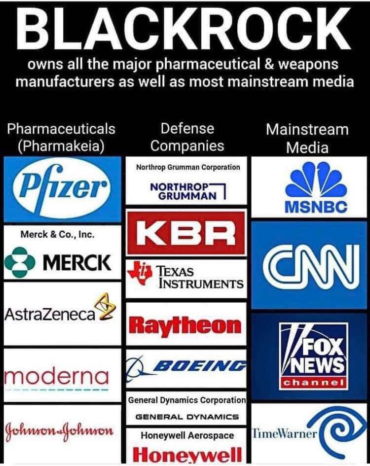 Don't Forget: Blackrock owns ALL Mockingbird Media, ALL Military Industrial Complex, ALL Big Pharma.