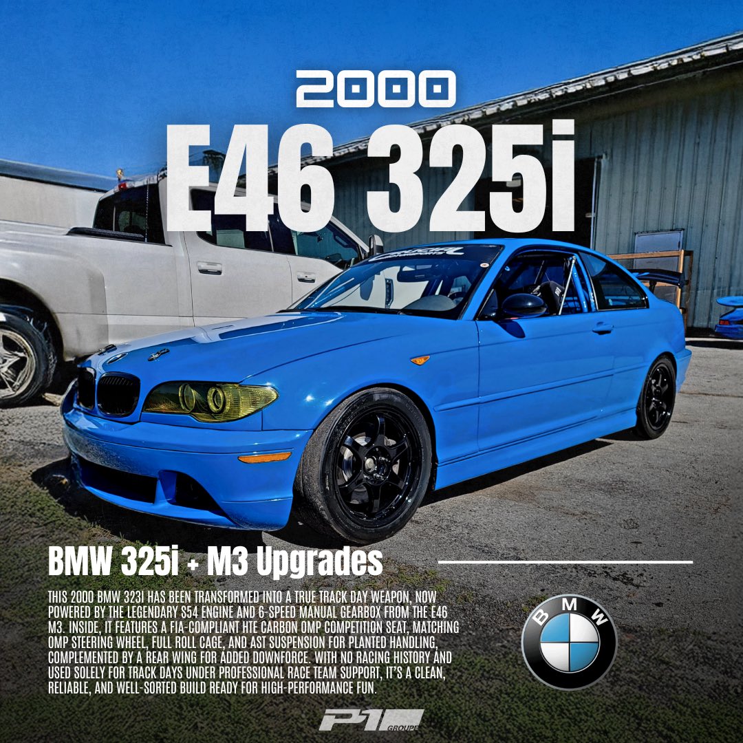 P1Groupe's tweet image. FOR SALE: 2000 BMW E46 M-Swap 🚨
S54 + 6-speed | Cage | AST | OMP | Wing
📍FL | $24,900 | Turn-key track toy
No race history, pro-supported, clean + sorted.

🔗 P1Groupe.com

#P1Groupe #RaceCarForSale #BMW #E46 #TrackDay #M3Swap #UltimateDrivingMachine