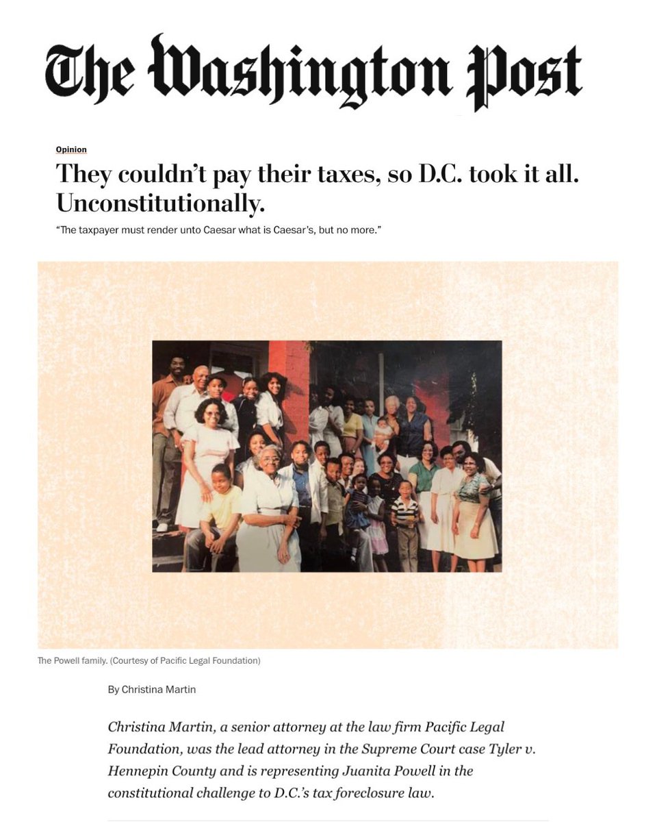 Pacific Legal ๐กโ๏ธ (@pacificlegal) on Twitter photo Two years after the Supreme Court ruled home equity theft unconstitutional, D.C. still hasn't updated its laws. Homeowners don't have time to waste.
๐๏ธ: PLF Senior Attorney <a href="/CMM123/">Christina Martin</a>
๐๏ธ: <a href="/washingtonpost/">The Washington Post</a> Two years after the Supreme Court ruled home equity theft unconstitutional, D.C. still hasn't updated its laws. Homeowners don't have time to waste.
๐๏ธ: PLF Senior Attorney <a href="/CMM123/">Christina Martin</a>
๐๏ธ: <a href="/washingtonpost/">The Washington Post</a>