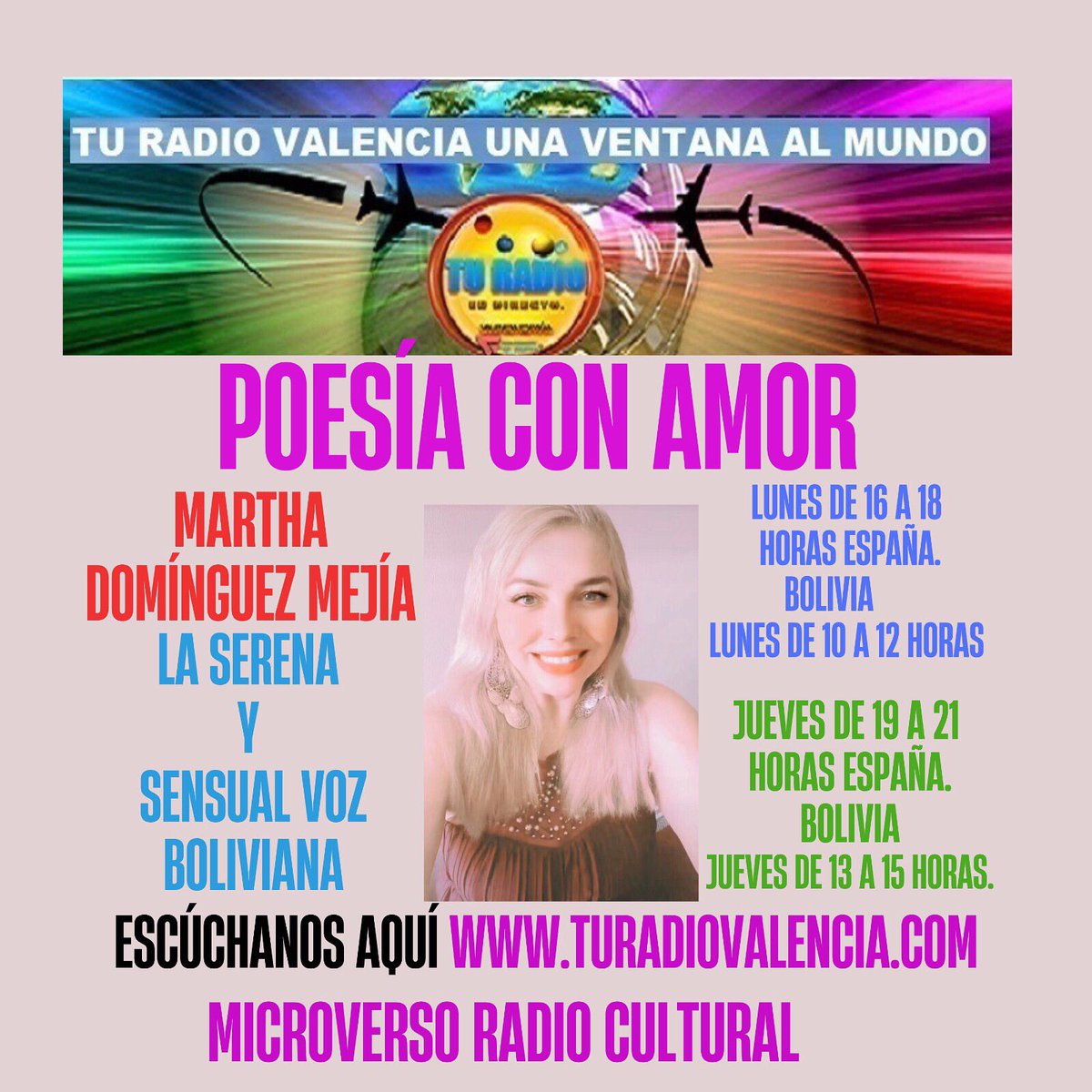 POESIA_CON_AMOR's tweet photo. TU RADIO VALENCIA. JUEVES 24 DE JULIO 2025
ESCÚCHANOS AQUÍ https://t.co/EjdZ6pjGEW
https://t.co/UM1N6K1ee2
#Programa #PoesíaConAmor
Con @MarthaD94112817 con nuestros distinguidos poetas @Dioni1457676 @Solevictor @reyes_ricra @soniacr03556235
#TuRadioValencia y #Microverso https://t.co/EEmwemZA5v