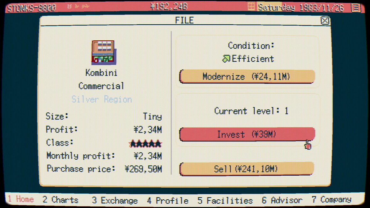 Taimumari's tweet image. I&apos;m working on the next update right now - it’ll add property condition and new events related to it, but also a bunch of quality-of-life stuff like sorting and bulk upgrades for commercial real estate by district.