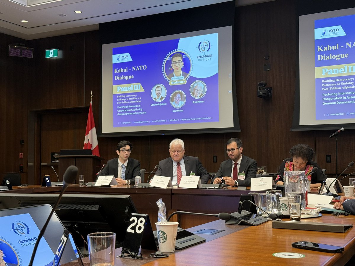AYLO_AF's tweet photo. Kabul-NATO Dialogue 
Panel III
Building Democracy:
Pathways to Stability in a Post-Taliban Afghanistan.
@BehzadHakim 
@LNajafizada 
@roqia1382 
@GrantKippen https://t.co/BUClE1mVtX