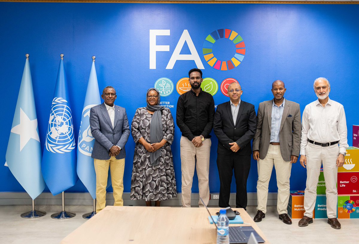 MoECC_Somalia's tweet image. The Director General of @moecc_somalia, Mr. @AbdirisakAhmed0, and Dr. Abdullahi Khalif from the NDC Partnership held a strategic meeting with @FAOSomalia in Mogadishu to enhance cooperation, share data, and explore joint opportunities in climate and environmental initiatives.