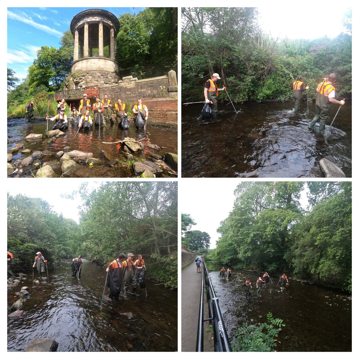 WOLCT's tweet image. 30 staff on duty today from the Edinburgh office of @dentsuUK down at Stockbridge. 

Whilst a team were wading in the river for rubbish &amp;amp; invasive species. The land crew helped to trim back the walkway, paint infrastructure and litter picking locally.

Top work team 👏 
#CSR