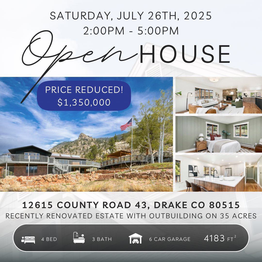 TheCraftBroker's tweet photo. Join me on Saturday and beat the heat while taking in some amazing views in Drake. This house has undergone an incredible renovation and is ready for new owners. Just steps from the Big Thompson and minutes from RMNP and minutes from Estes!

More Info: https://t.co/B9m0yEPAJW https://t.co/sM7eWnB8Kf