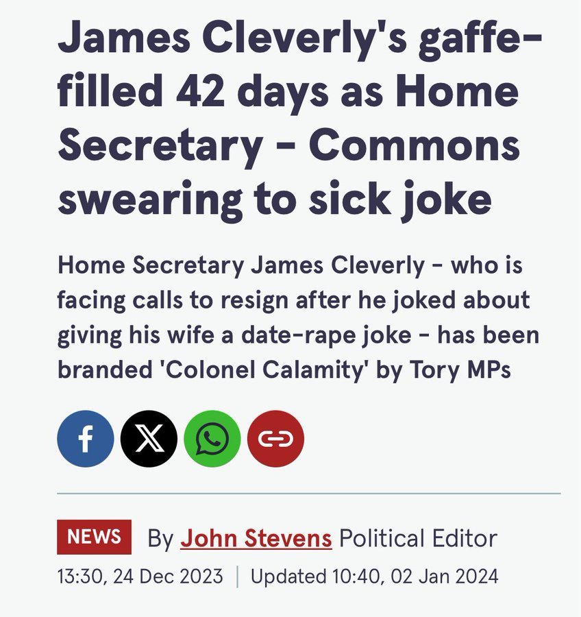 Conscious Stranger (@aware_wanderer) on Twitter photo <a href="/JamesCleverly/">James Cleverly🇬🇧</a> This is coming from a man who thought spiking his wife’s drink with a date-rape drug was a joke, and tanked not one, but two leadership bids.
You’d get more credibility from a pub drunk at closing time. <a href="/JamesCleverly/">James Cleverly🇬🇧</a> This is coming from a man who thought spiking his wife’s drink with a date-rape drug was a joke, and tanked not one, but two leadership bids.
You’d get more credibility from a pub drunk at closing time.