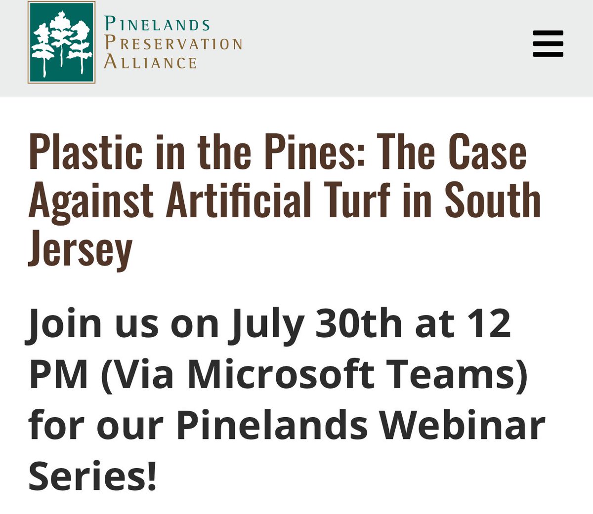 BanPlasticTurf's tweet image. “In this webinar, we’ll uncover the hidden dangers of synthetic sports fields, ranging from microplastic pollution to soaring surface temperatures & long-term waste.
Learn… how your community can push for a return to real grass fields.”
engage.pinelandsalliance.org/webinar5
