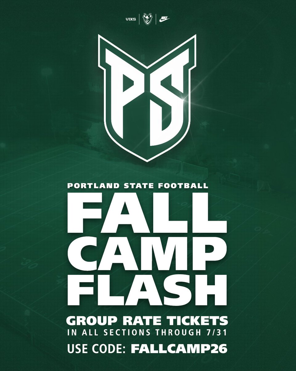 psuviksFB's tweet image. Fall Camp is here!

Celebrate the return of football by securing discounted tickets to an upcoming game. Through July 31, tickets in all sections are available at the group rate using the code 𝗙𝗔𝗟𝗟𝗖𝗔𝗠𝗣𝟮𝟲.

➡️ portlandstate.universitytickets.com/w/?cid=166

#GoViks | #DefendTheShip