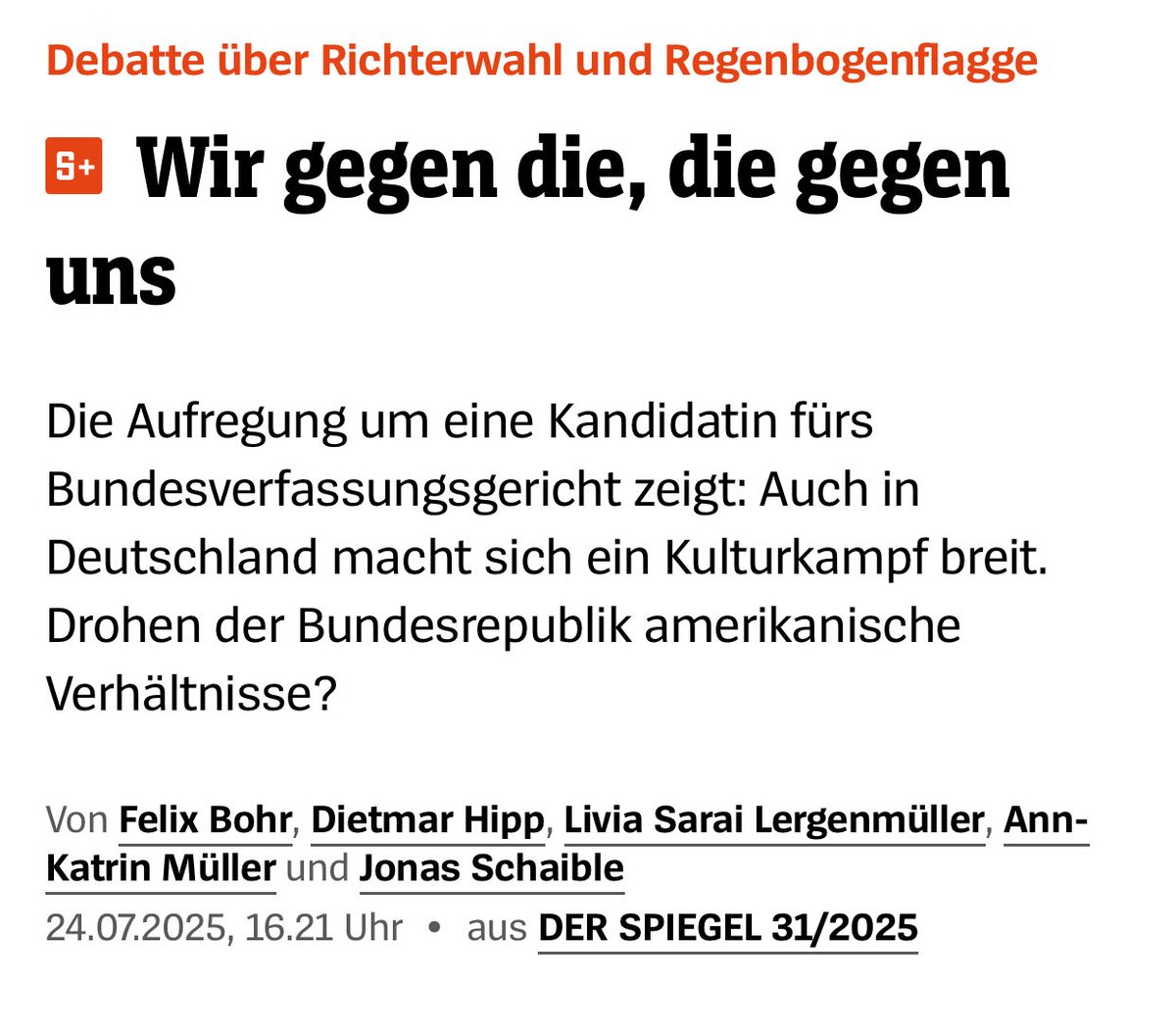 Christian_Kott's tweet image. Die wahrscheinlich dreisteste Überschrift in der Geschichte des deutschen #Journalismus: AUSGERECHNET @derspiegel befürchtet #Kulturkampf!
Deutschlands erfolgreichste Kulturkampf-Experten sitzen seit vielen Jahren in der Redaktion des ehem. ernstzunehmenden Nachrichtenmagazins…