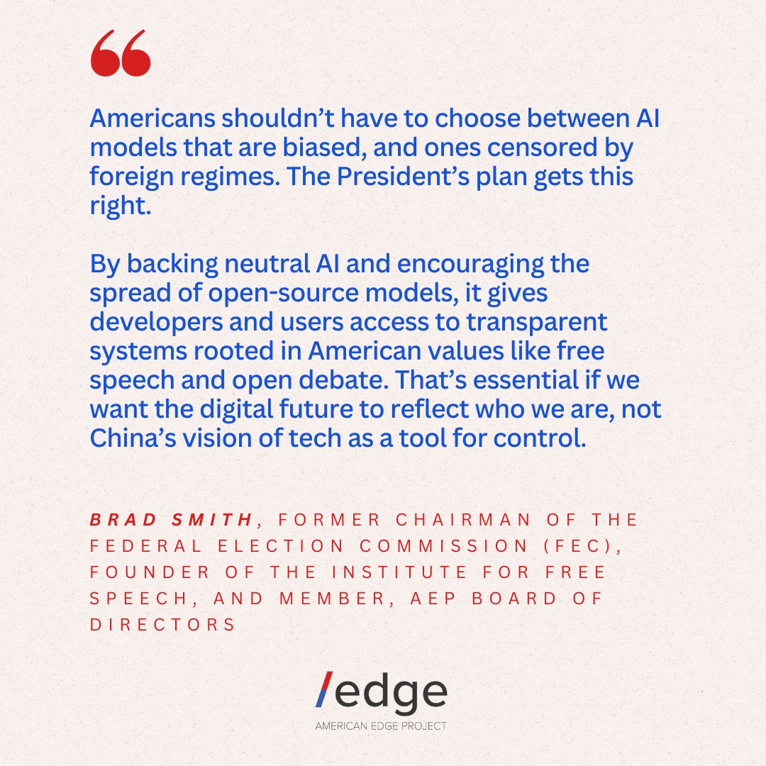 americanedge's tweet image. .@AmericanEdge Board Member Brad Smith's statement on @WhiteHouse AI Action Plan: