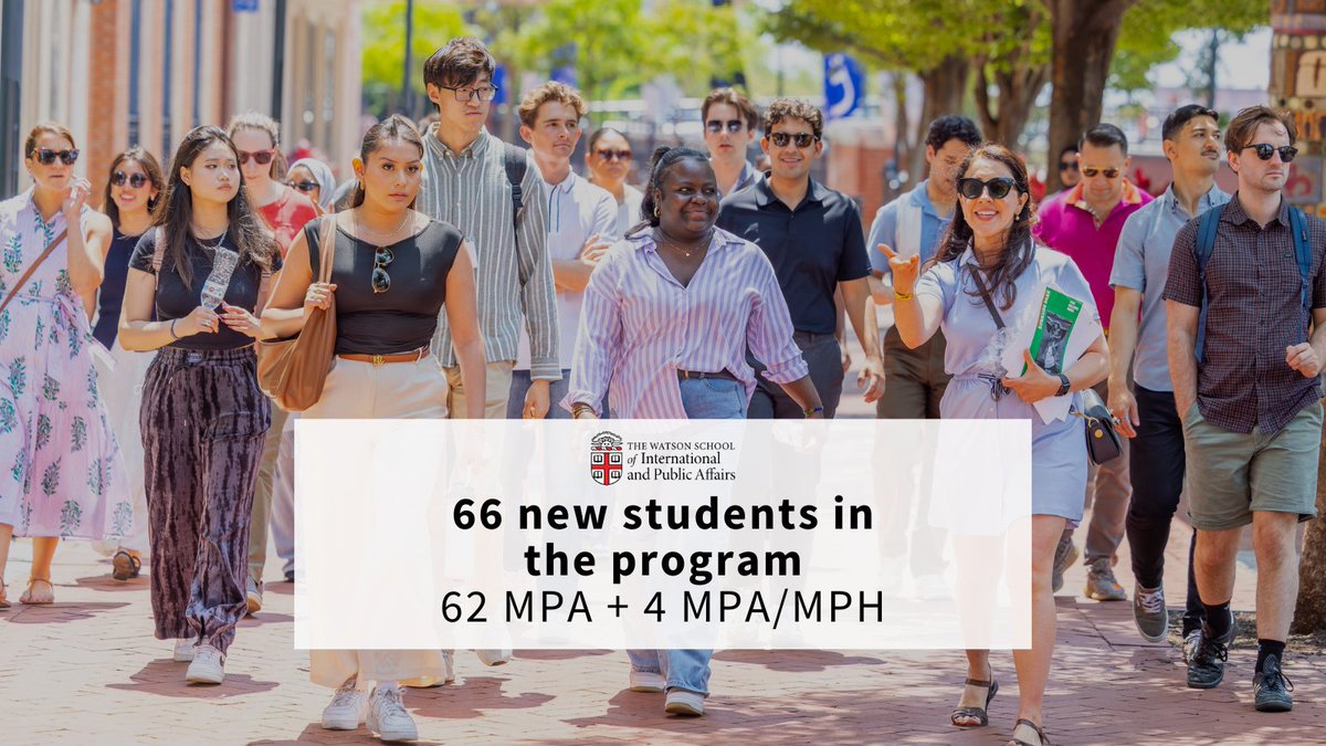 Watson_School's tweet image. Meet the newest #BrownMPA cohort! There are 66 students in the program, 4 are also earning a master's in public health from @Brown_SPH. We can’t wait to see how they’ll tackle today’s biggest challenges and drive positive change around the world!
ow.ly/c4Wr50WtwCm