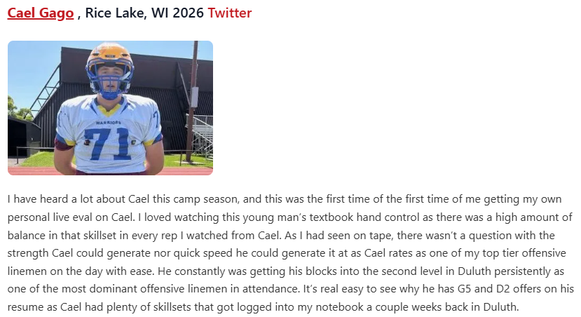 CaelGago's tweet image. Thank you @NWahlScouting and @PrepRedzoneWI for the write up.  Much appreciated.

@MJ_NFLDraft @OJW_Scouting @PrepRedzone