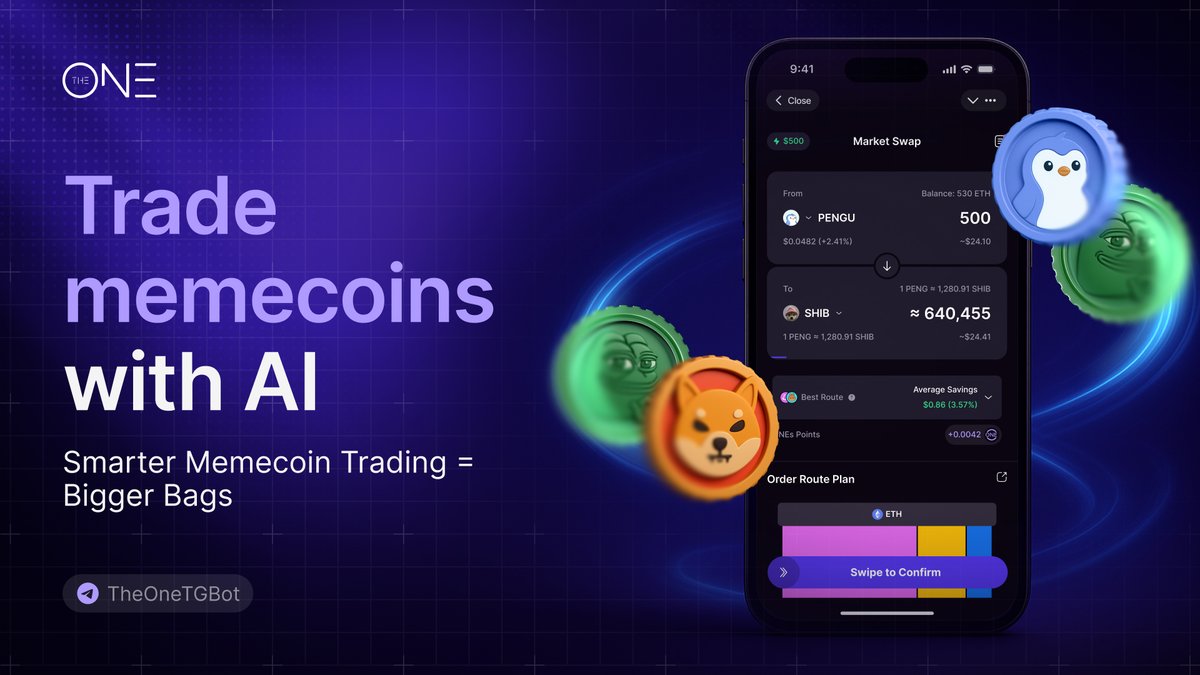 😻Trade memecoins with AI
Smarter memecoin trading = bigger bags 

Let AI route every swap with max profit in mind.
Try it now 👉t.me/TheOneTGBot