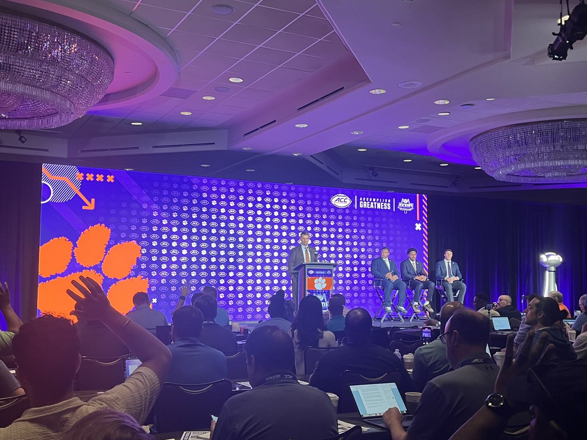 Clemson is on the big stage as part of the final day of the ACC Kickoff in Charlotte. I passed Belichick coming off the elevator, but he’s not a race car driver so I did not engage.