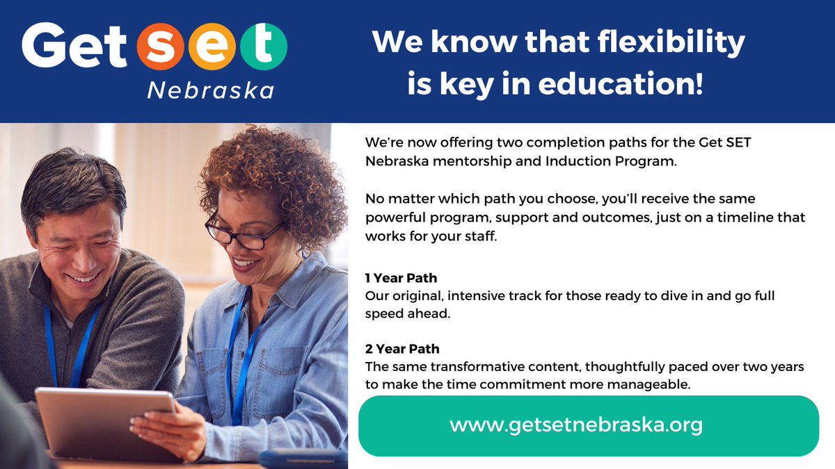 GetSETNebraska's tweet image. We are excited to announce that the Get SET Nebraska Mentorship and Induction Program now offers two completion paths! Regardless of which path you select, you'll receive the same impactful program, support, and outcomes. getsetnebraska.org