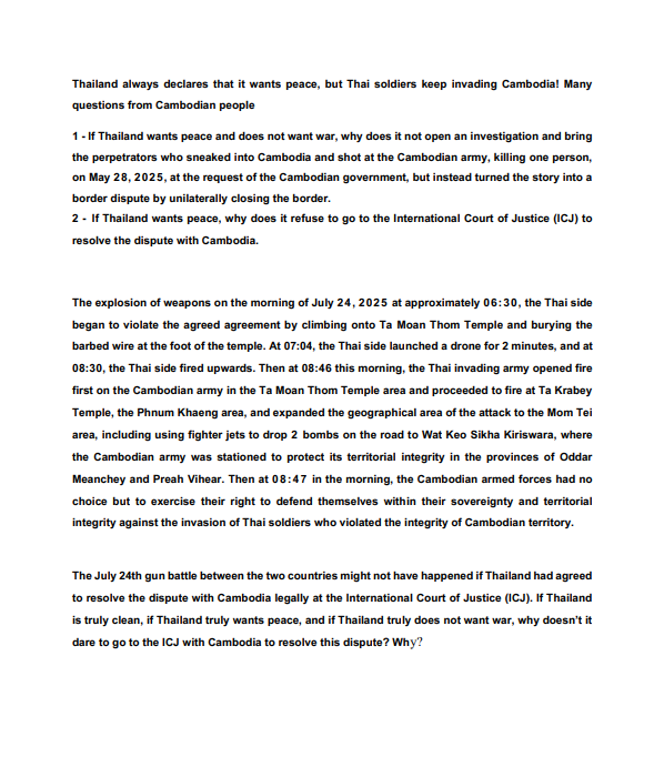 jeon_chhuze's tweet photo. Cambodia does not seek to grab territory from any country, nor does it want to go to war with any country. Although Cambodia is a small country, it is not afraid to go to war to protect its territory and not lose even a millimeter.
#ThailandStartedTheWar 
#JusticeForCambodia https://t.co/uKdx9bPQkI