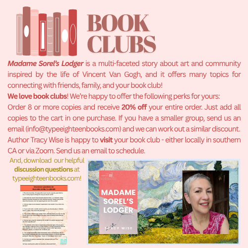 TypeEighteenBks's tweet image. Hey there, #bookclubs! Check out this #greatread. Inspired by the the life of #vincentvangogh, this fictional story is about the power of art and community. Receive 20% when you order 8 or more at typeeighteenbooks.com!
#bookclubreads #bookclubpick #summerreads #fictionbooks