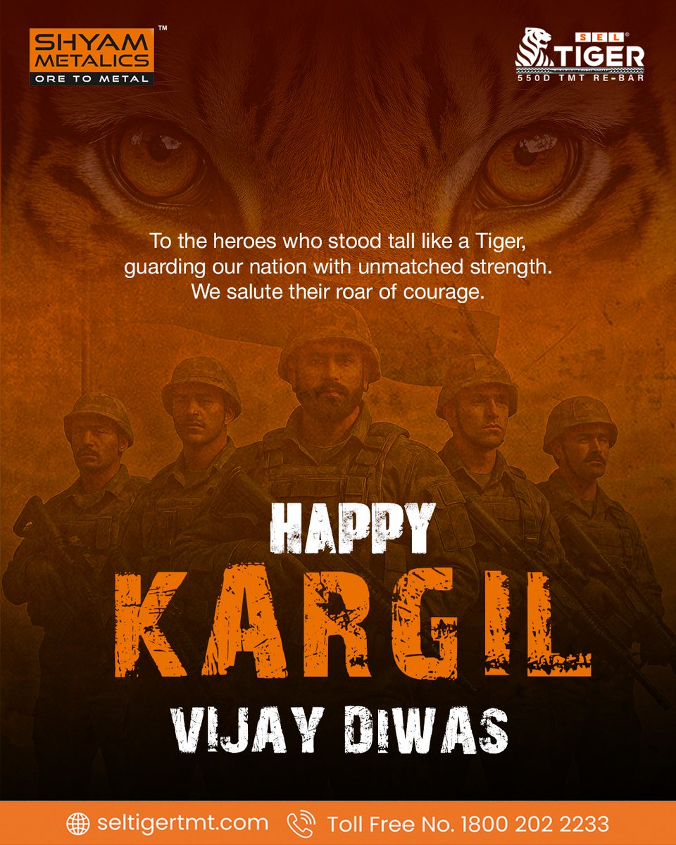 A salute to the brave hearts who walked into battle so we could walk in peace.
Their courage echoes in every corner of our nation.

Happy Kargil Vijay Diwas!

#KargilVijayDiwas #RoarForTheNation #SELTigerTMT #ShyamMetalics