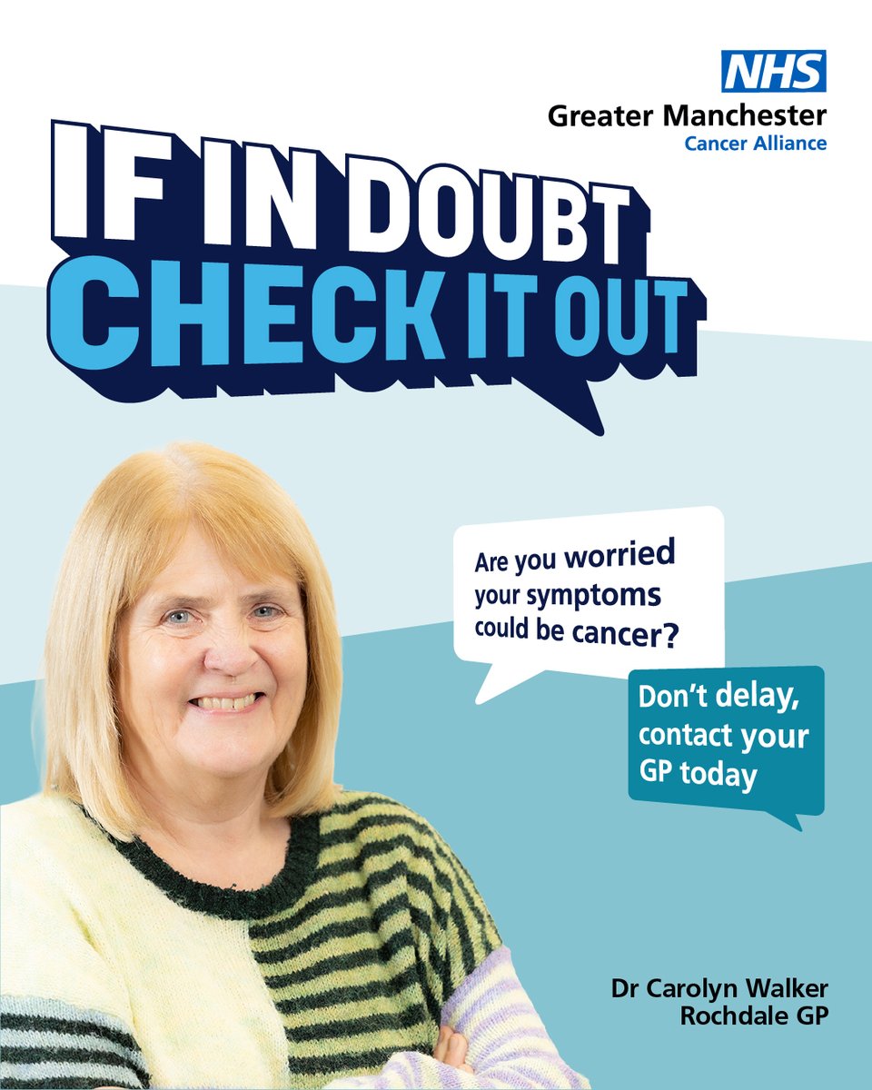 GM_Cancer's tweet image. If you’re worried that you have symptoms that could be cancer, please see your GP as soon as possible.
Chances are your symptoms aren’t cancer – but if they are - the sooner we find cancer, the easier it is to treat.
Don’t delay – contact your GP today.
#GMFindCancerEarly