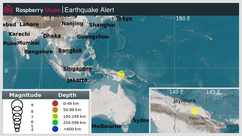 raspishakEQ's tweet photo. Preliminary M5.8 #Earthquake
ID: #rs2025oltezc
58km from #Angoram, #NewGuinea,PapuaNewGuinea
2025-07-24 16:37 UTC
Source: #GFZ
@raspishake
Join the largest #CitizenScience EQ community ➡ https://t.co/Y5O0dgJqJF
EVENT ➡ https://t.co/UHcoOOfRVO https://t.co/u8KWXbFKId