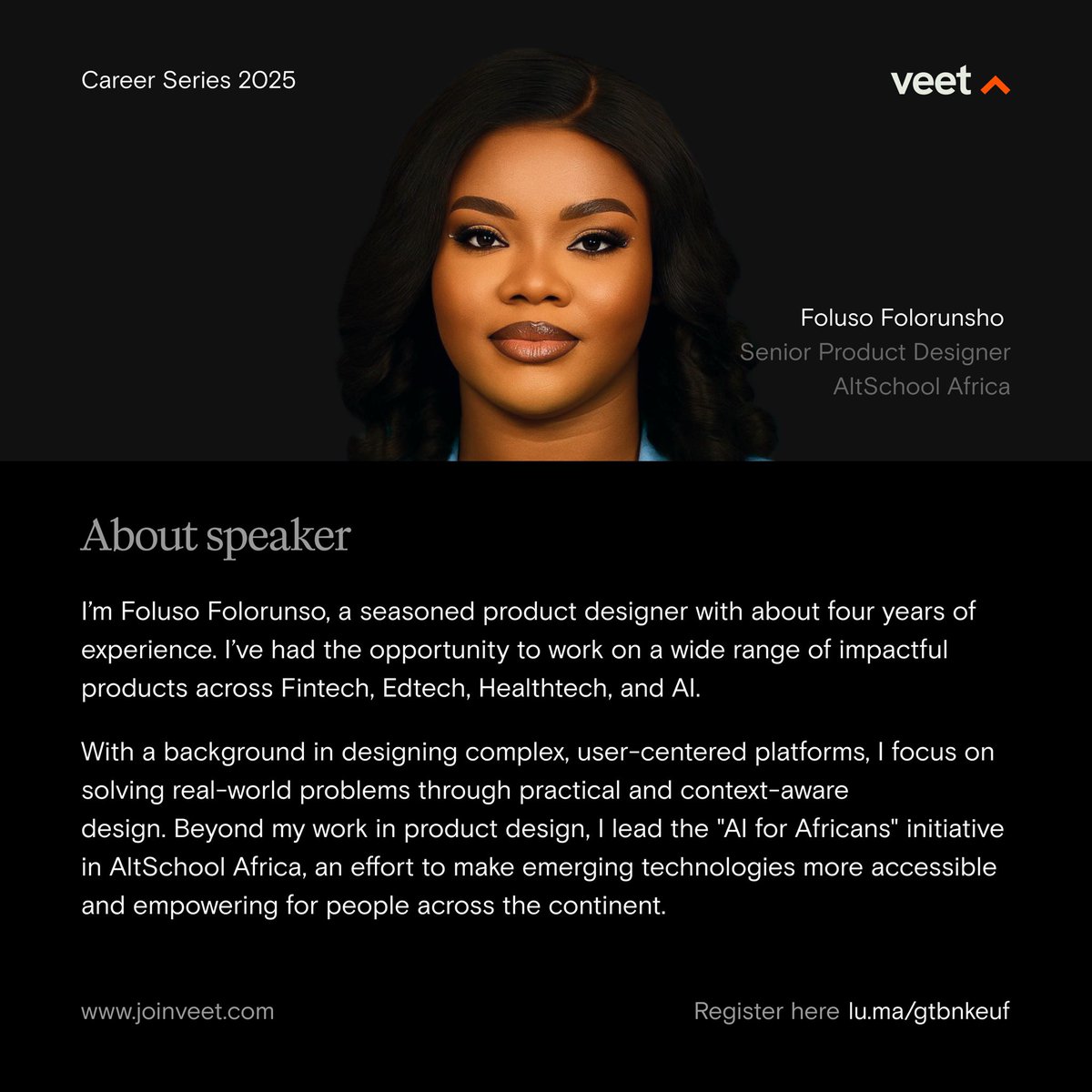 joinveet's tweet image. ⏰ 1 Day to Go!
Join us tomorrow for a bold convo with Foluso on: “When UX Rules Don’t Work: Designing for African Realities”
🗓 July 25 | 🕖 7 PM WAT
📍 X Spaces
🔗
Designers, builders, dreamers — this one’s for you.
#VeetCareers #DesignForAfrica