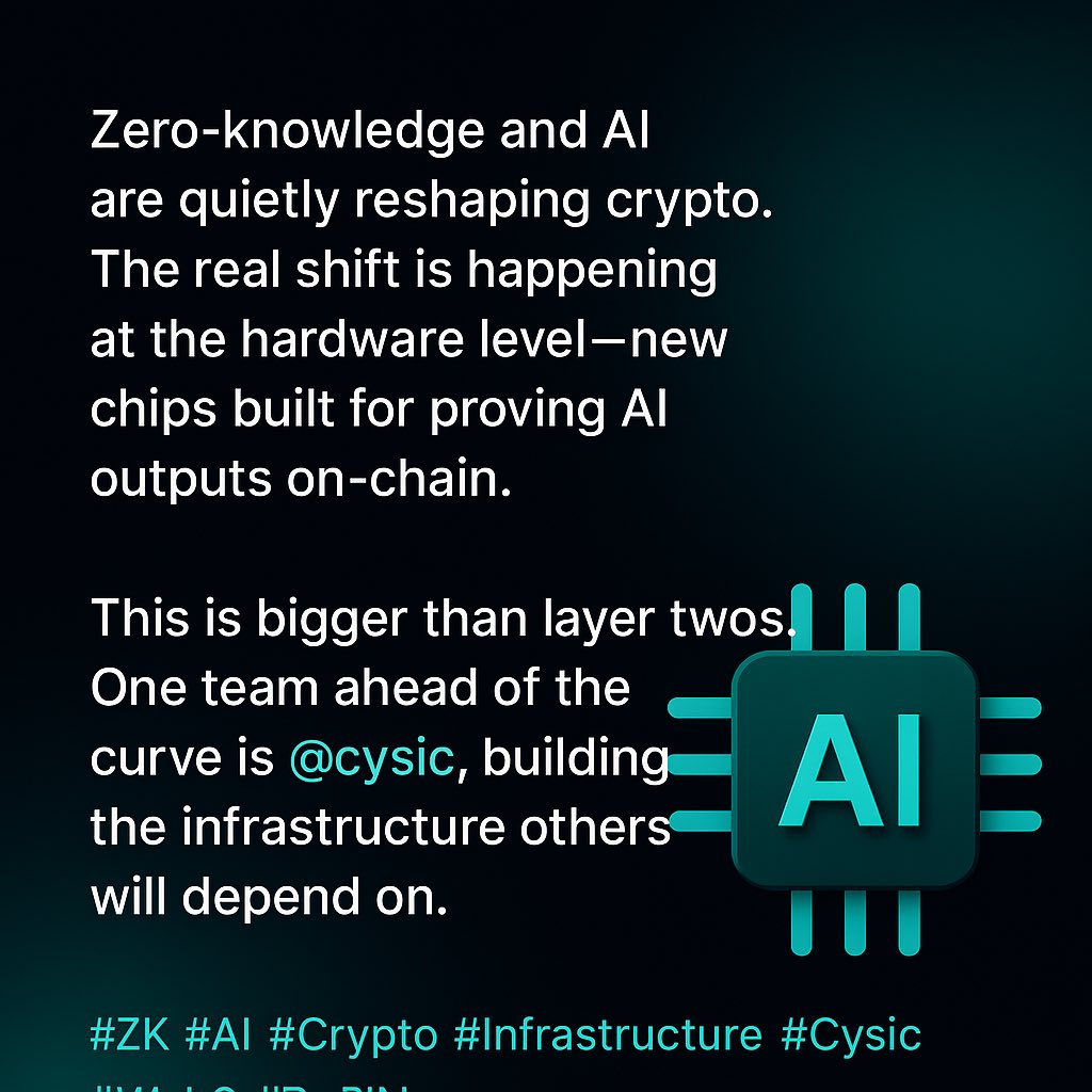 cchidexx's tweet image. Web3 is for everyone
Zero-knowledge and AI are quietly reshaping crypto. The real shift is happening at the hardware level—new chips built for proving AI outputs on-chain. This is bigger than layer twos. One team ahead of the curve is @cysic_xyz , building the infrastructure…