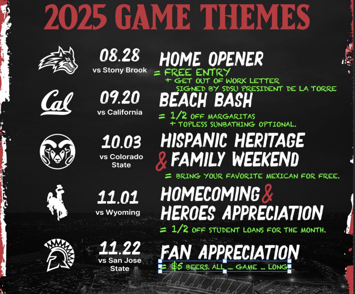 SonsOfMonty's tweet image. The incentives to come out to an AztecsFB game have never been better😎
#goaztecs ⚫️🔴🏈#win22
In our own lil perfect world, the Snappy is full to the brim every game of the season.