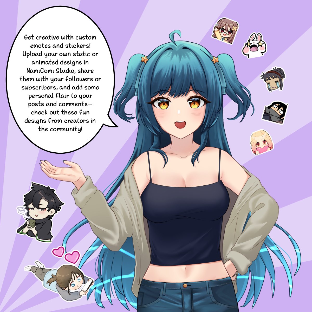 NamiComi's tweet image. #DidYouKnow? You can share your own emotes and stickers on NamiComi! ✨💫