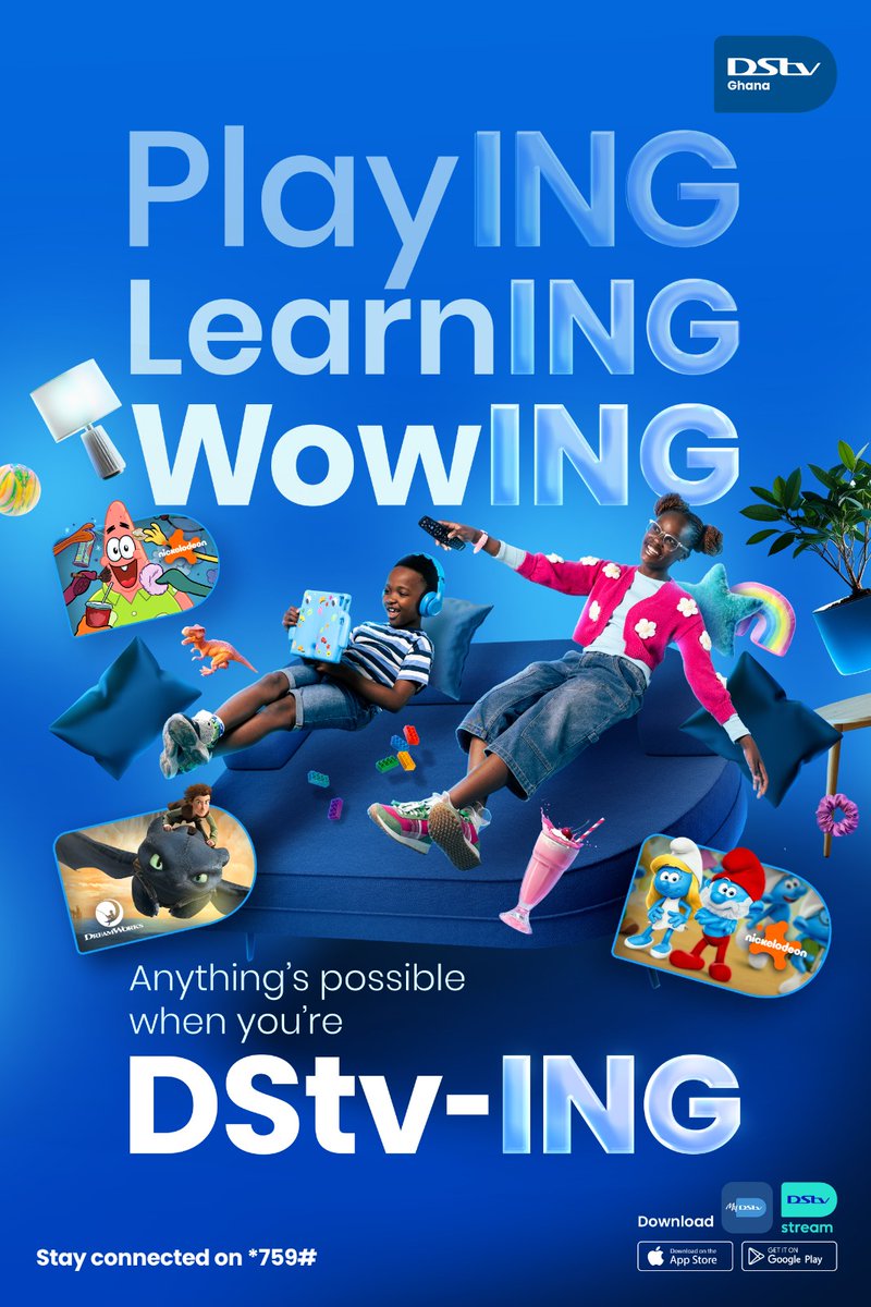 DStv_Ghana's tweet image. DStv-ING — all day, every day! 💙
Let the kids explore a world of fun, learning and adventure with their favourite characters and shows. From wow moments to endless discoveries — do it the DStv way. Stay connected!
Visit apple.co/3LodoLp