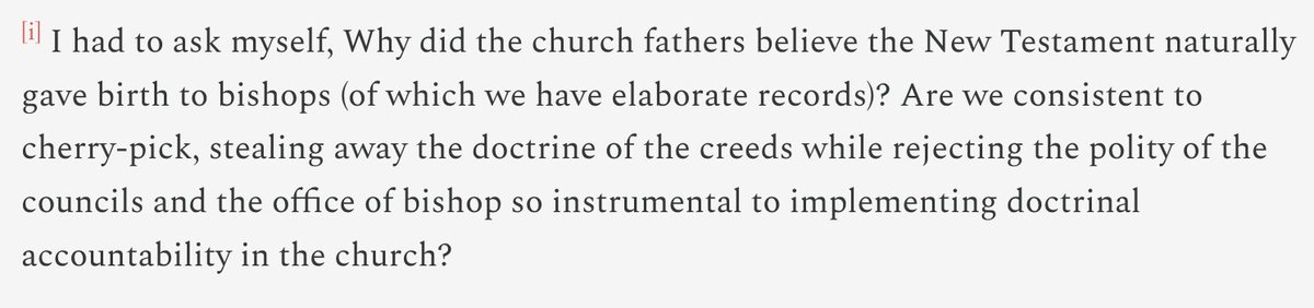 ferrismattic's tweet image. When I read Prof. Barrett's justification for episcopacy, I cannot help but see it as a preference for history over revelation. That is, of making history prescriptive rather than descriptive. That subsequent history developed it is true, but mono-episcopacy is not in the NT.