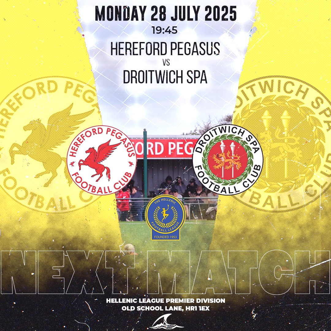 DROITWICH SPA FC (C) (@droitspafc) on Twitter photo 4️⃣ Days to go!
The serious stuff begins for us on Monday night, ko 7.45pm!
The <a href="/HellenicLeague/">Hellenic League</a> Premier season 25-26, kicks off with our trip to <a href="/HerefordPegasus/">Hereford Pegasus FC</a>
Its a big occasion, as we play our first ever game at Step 5!
🎟️ £8 | £5 | £1
🏟️ HR1 1EX
#UTS #awaydays 4️⃣ Days to go!
The serious stuff begins for us on Monday night, ko 7.45pm!
The <a href="/HellenicLeague/">Hellenic League</a> Premier season 25-26, kicks off with our trip to <a href="/HerefordPegasus/">Hereford Pegasus FC</a>
Its a big occasion, as we play our first ever game at Step 5!
🎟️ £8 | £5 | £1
🏟️ HR1 1EX
#UTS #awaydays