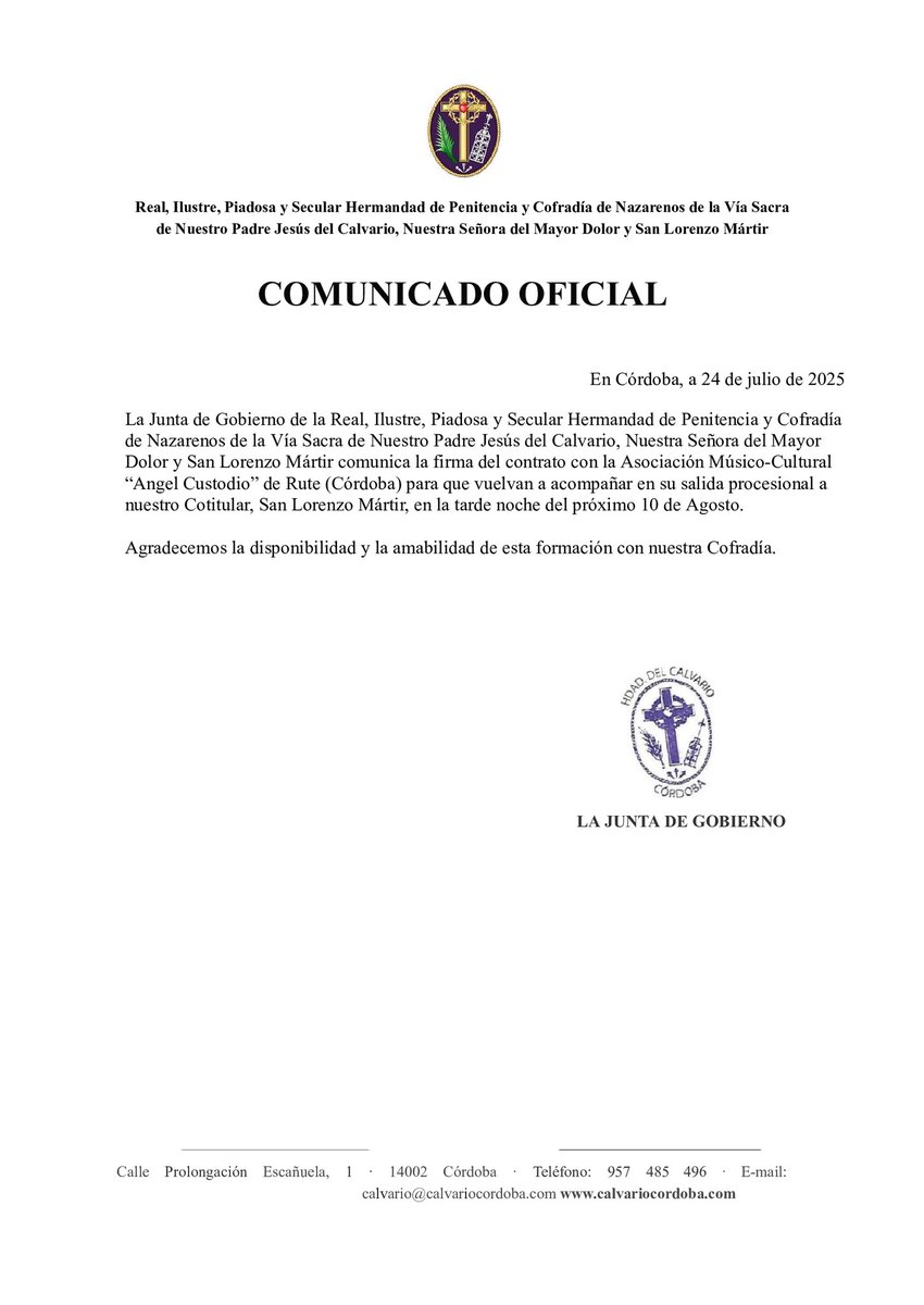 CalvarioCordoba's tweet photo. #Actualidad Acompañamiento musical San Lorenzo 2025. https://t.co/0s1NSBJYCX