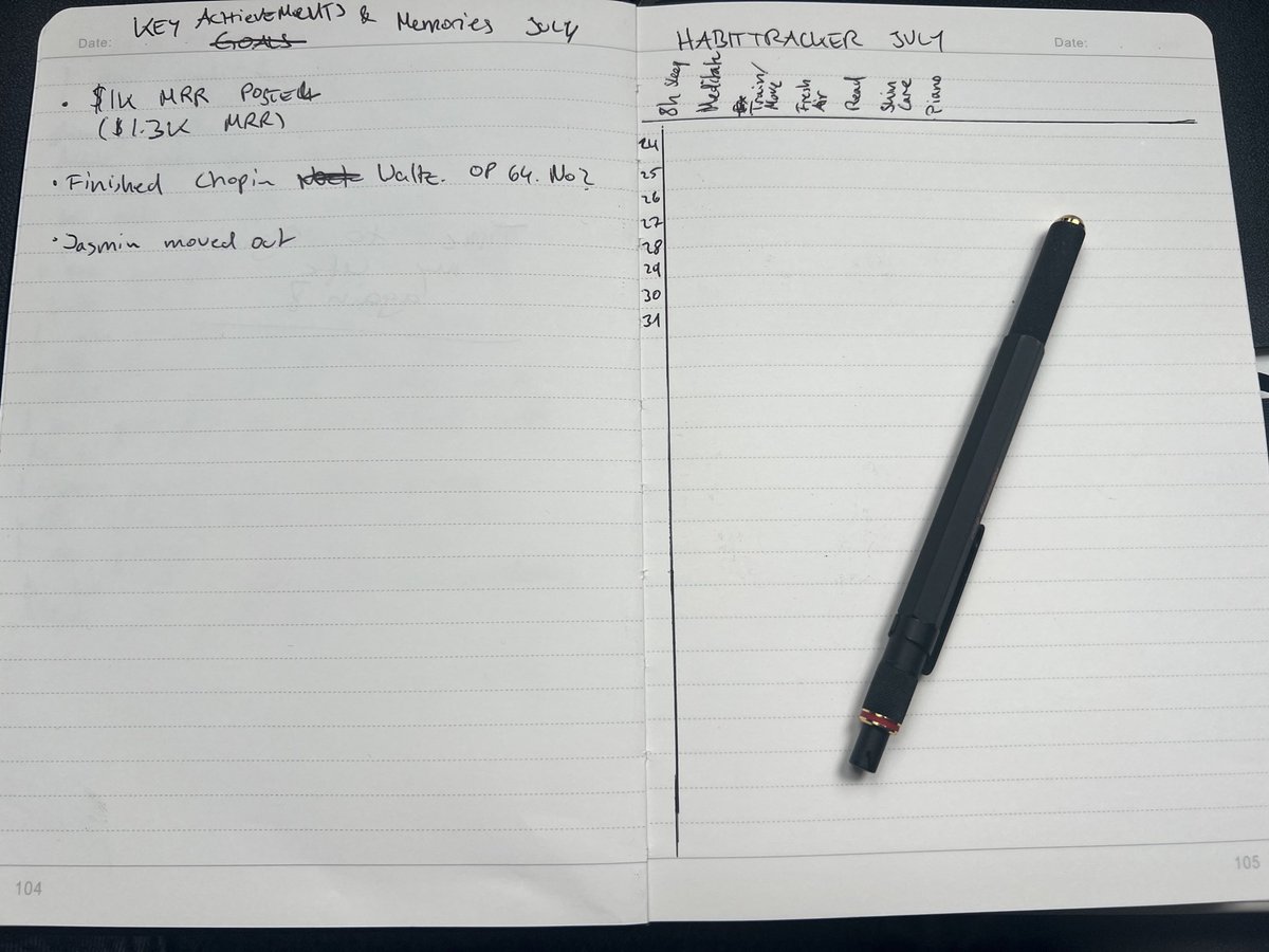 robin_faraj's tweet image. Time to get my sh!t together
$50k MRR or nothing
found my old journals today
felt like reading a letter from a different version of me
decided to start over:
- journaling
- habit tracker
- gym
reorganising my life around my startup