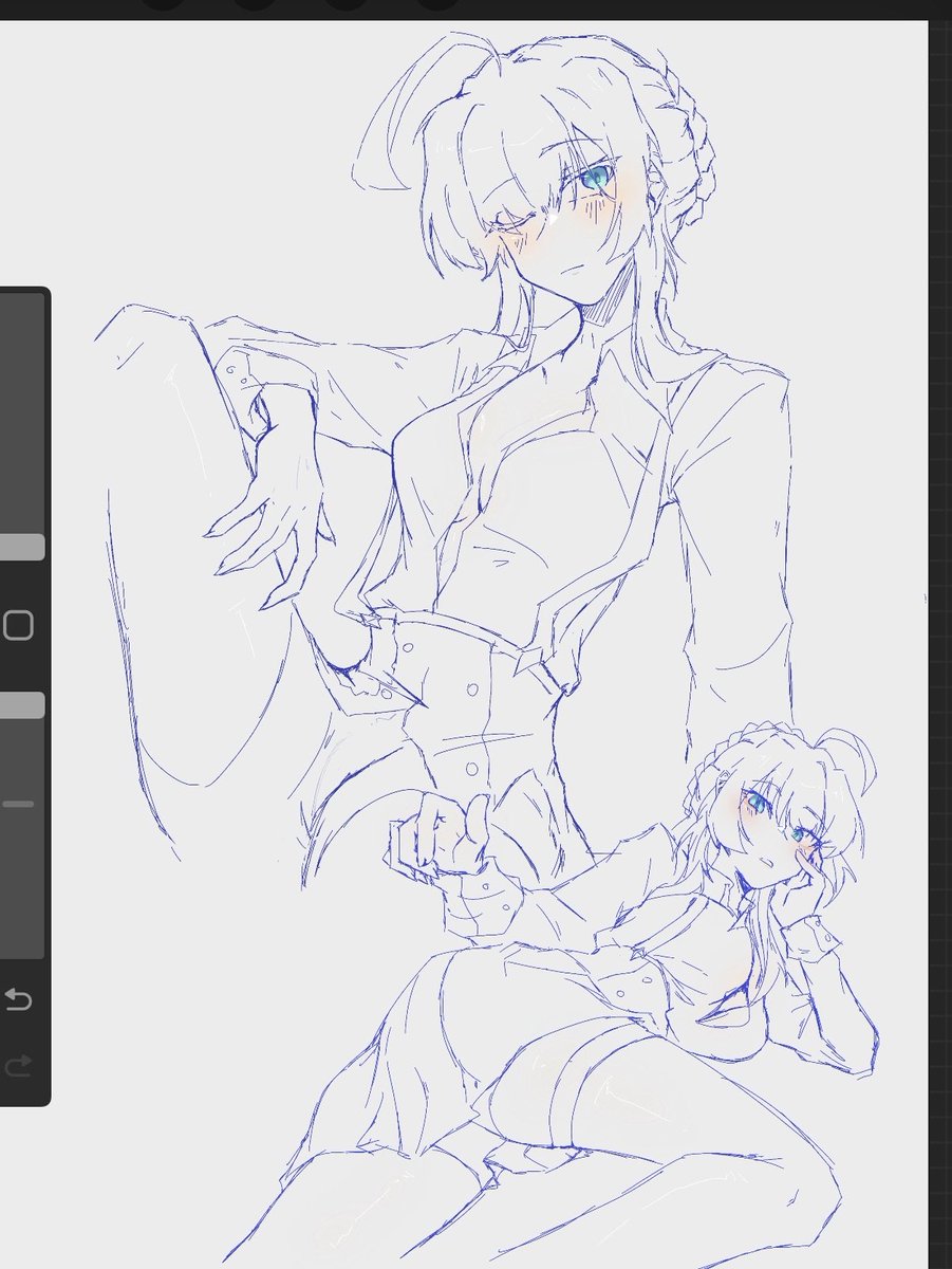 CaitoAyu's tweet image. About to travel away for the weekend so I probably won&apos;t be drawing, have this Girlboss Saber in office clothing meanwhile