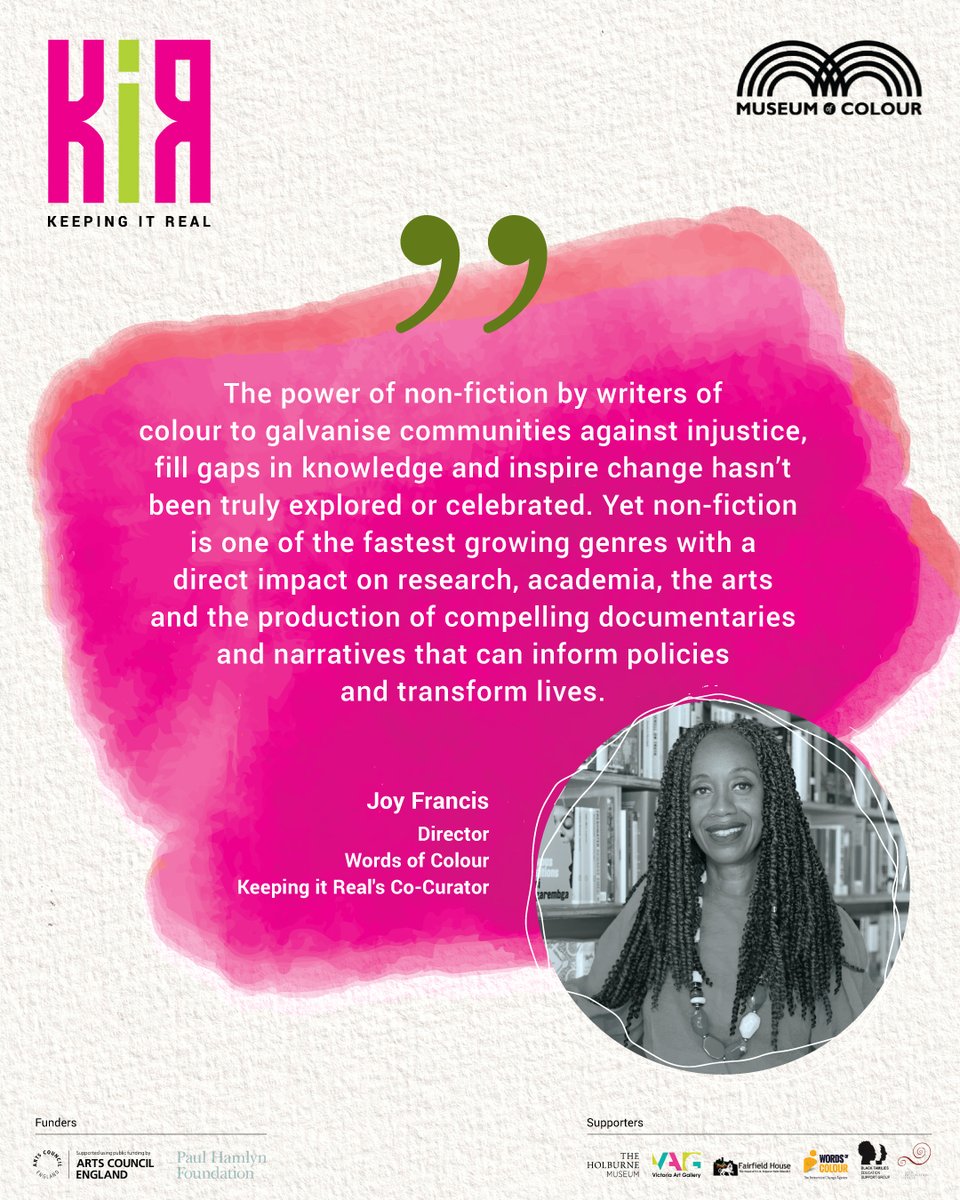 Meet the curators of Keeping it Real:

Samenua Sesher, Director of <a href="/MuseumofColour/">Museum of Colour</a> 

Joy Francis (<a href="/MsJoyFrancis/">Ms Joy Francis</a>), Exec Director of <a href="/WordsofColour/">Words of Colour</a> 

Celebrating the legacy &amp; power of non-fiction by Global Majority voices.

#KeepingItReal20 #PowerOfWords #HowAreYouKeepingItReal