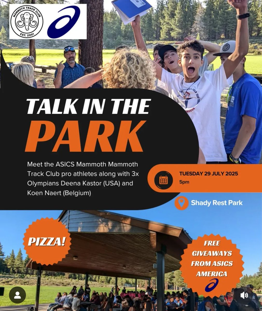 Talk in the Park 
Q&amp;A with MTC elite athletes plus Olympians Deena Kastor and Koen Naert 
🗓️ 29th July 
⏰5pm
📍Shady Rest Park