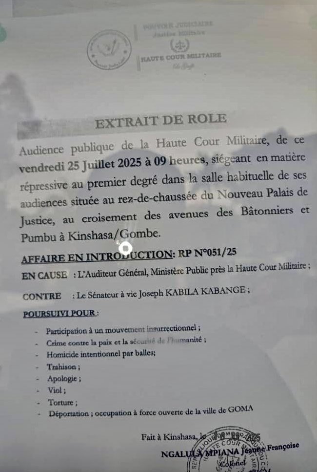 afrikarabia's tweet image. #RDC Ce vendredi, début du #procès de l’ancien président  Joseph #Kabila devant la Haute cour militaire après la levée de son immunité par le Sénat. Il est accusé de « #trahison, participation à un mouvement insurrectionnel, crimes de guerre et crimes contre l’humanité, en lien…