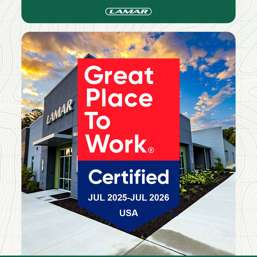 Lamar has always strived to provide employees with superior work experiences and opportunities to advance and thrive in their careers. That’s why it means so much to have earned a Great Place to Work Certification from the 2025 Great Place to Work Trust Index Survey.