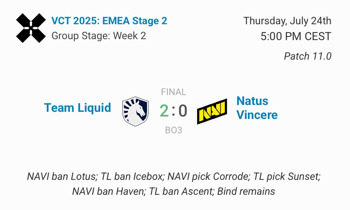 nAts__ss's tweet image. 2-0 vs @natusvincere
Good performance from us today. Lets keep it up 🐼
#LetsGoLiquid #VCTEMEA