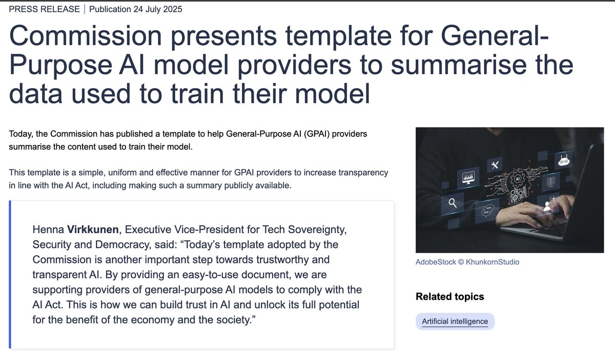Buckle up, folks, the EU AI Office just released a template for companies to cough up information on the data used to train their models. I see worried people 😅
