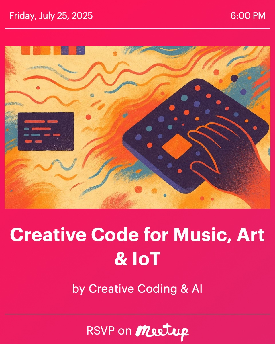 Suyash Joshi (@suyashcjoshi) on Twitter photo 🚀 Creative Coding Meetup – Tomorrow (Fri Jul 25) @ Ramen Space <a href="/charlierward/">Charlie 'Ramen Space' Ward 🍜 (ramenspace.com)</a>:
<a href="/mrjamesholden/">James Holden</a> – Benny Is Not a DAW;
Cheryl Hui – Reimagining Music‑Making;
<a href="/_mizumasa/">Masaru Mizuochi</a> – Burying Apples;
Zelia ZZ TAN – Choreographing Code;
myself - Data Sonification
RSVP: meetup.com/creativecoding… 🚀 Creative Coding Meetup – Tomorrow (Fri Jul 25) @ Ramen Space <a href="/charlierward/">Charlie 'Ramen Space' Ward 🍜 (ramenspace.com)</a>:
<a href="/mrjamesholden/">James Holden</a> – Benny Is Not a DAW;
Cheryl Hui – Reimagining Music‑Making;
<a href="/_mizumasa/">Masaru Mizuochi</a> – Burying Apples;
Zelia ZZ TAN – Choreographing Code;
myself - Data Sonification
RSVP: meetup.com/creativecoding…