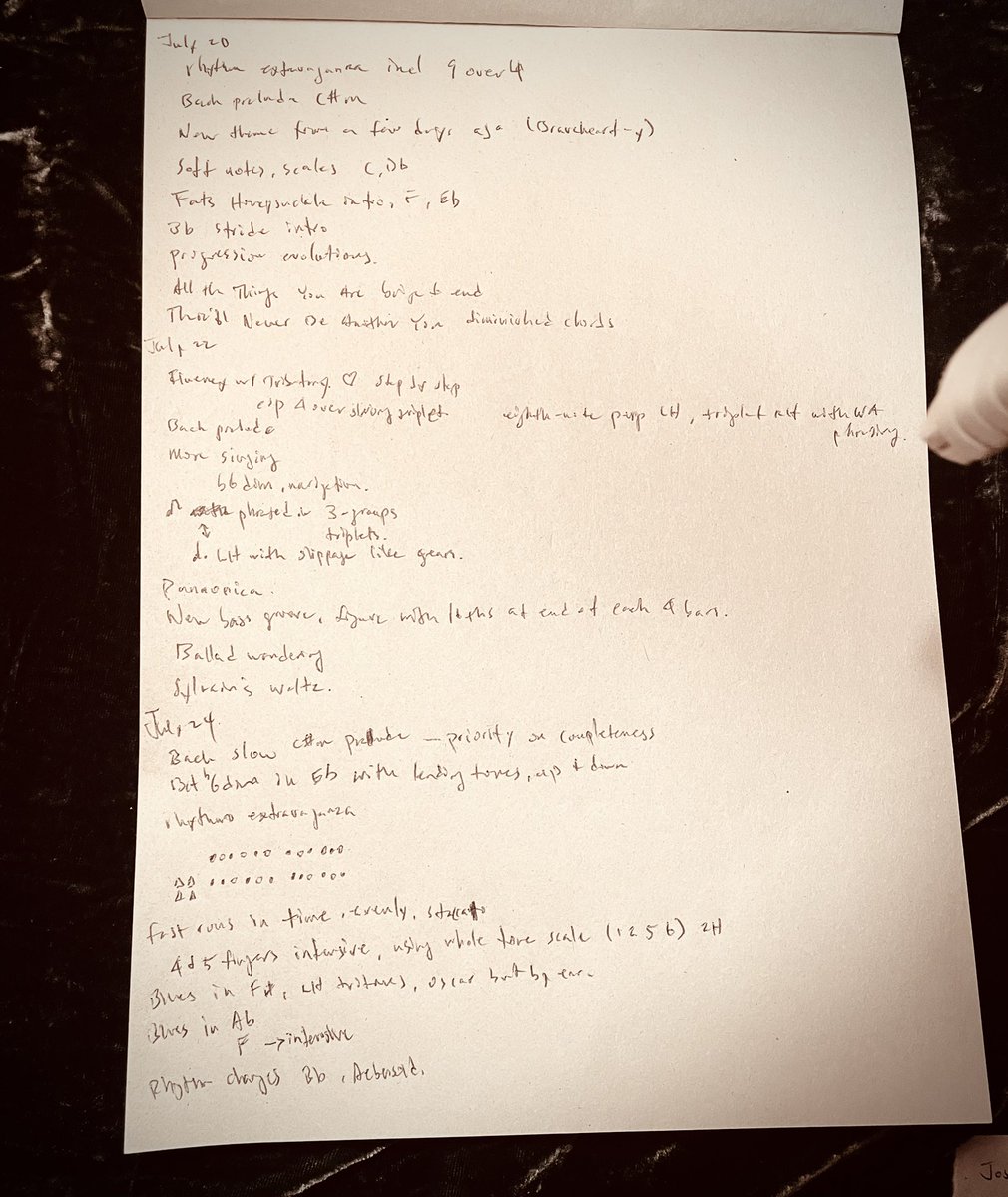 pandelic's tweet image. I like the new piano workshop logging habit but the handwriting is god awful because I’m scribbling fast as I can, impatient to return to the momentum of playing, sometimes it’s an active thread.
would be great to dictate it, except there’s often symbols, and only a bit of…