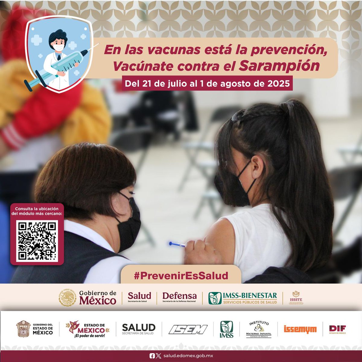 💉 ¡Vacúnate contra el sarampión! Tienes hasta el 1 de agosto. Aprovecha para completar tus esquemas de vacunación. 

Acude a tu clínica <a href="/Issemym/">ISSEMYM</a> más cercana.
🏥 Ubica tu unidad: issemym.gob.mx/unidades-medic…

#EquipoIssemym #ElPoderDeServir