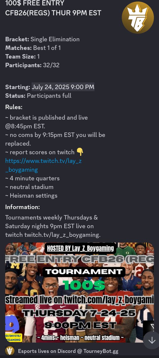 lay_z_boygaming's tweet image. Tourney is full!
